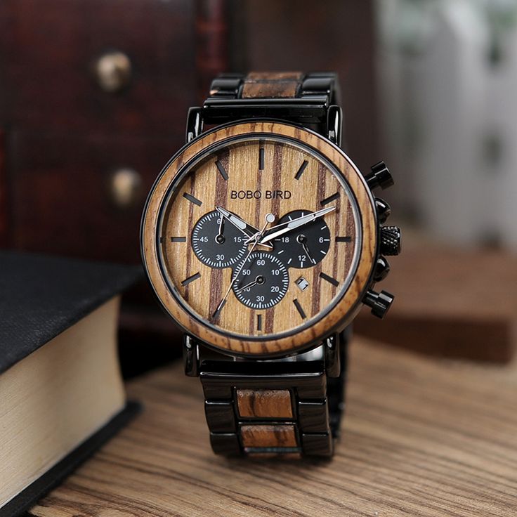 Stylish Men's Stainless + Wood Chronograph Watch | Wooden watches for