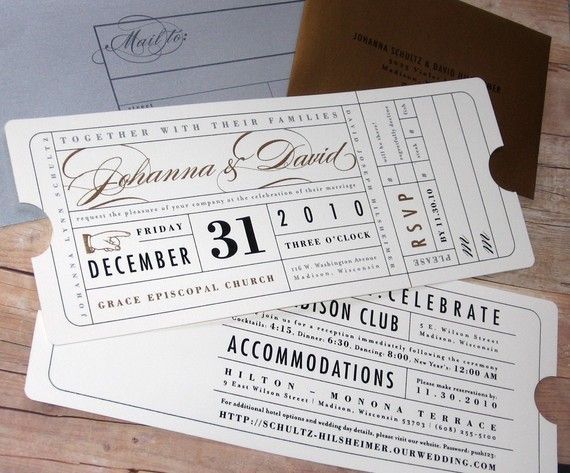 Invites... Love the Movie Idea. www.etsy.com/listing/61968219/vintage-ticket-wedding-invitation #weddinginvitation