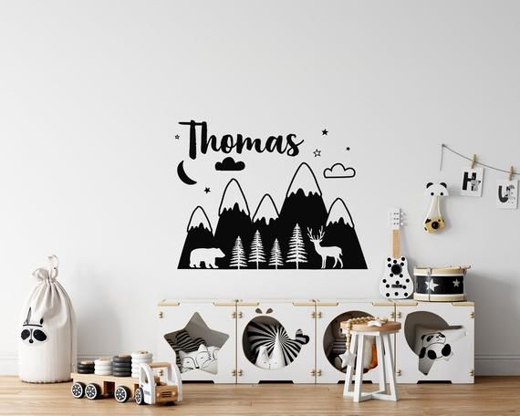 Woodland Wall Decal Nursery Forest Wall Decal Nursery Removable Wall Decal with Name Nursery Decor Personalized Kids Name Wall Decal