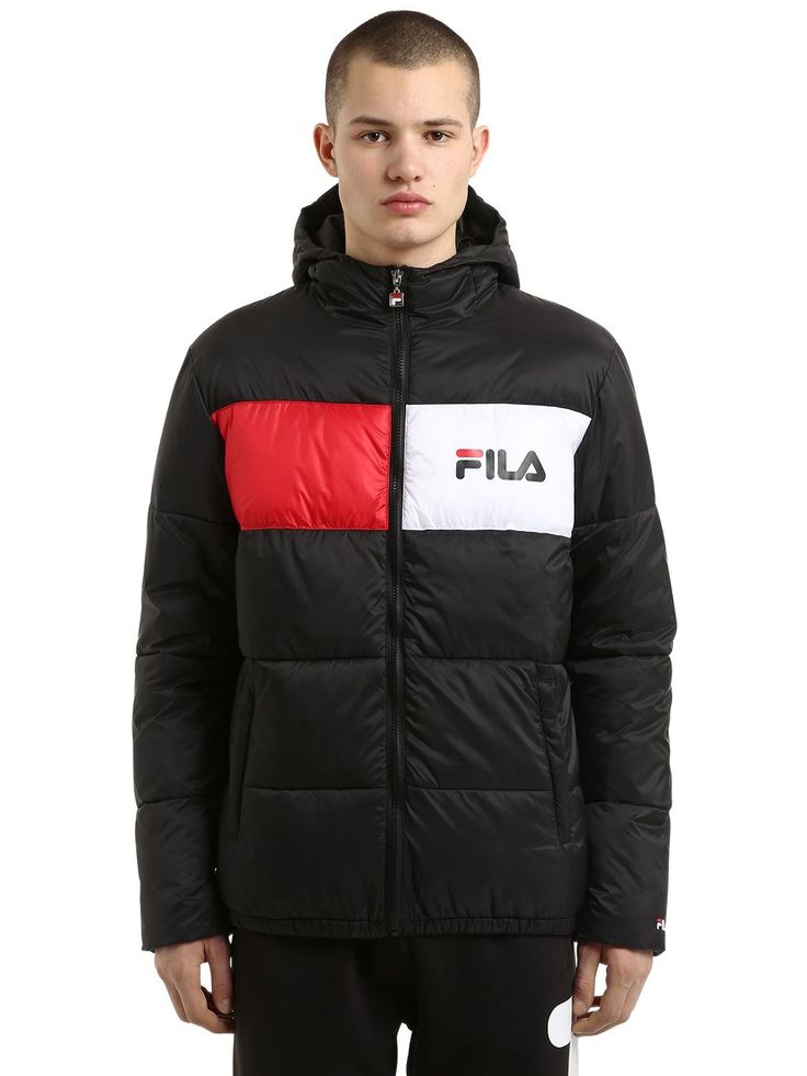 FILA LOGO PRINTED HOODED NYLON PUFFER JACKET. #fila #cloth ...