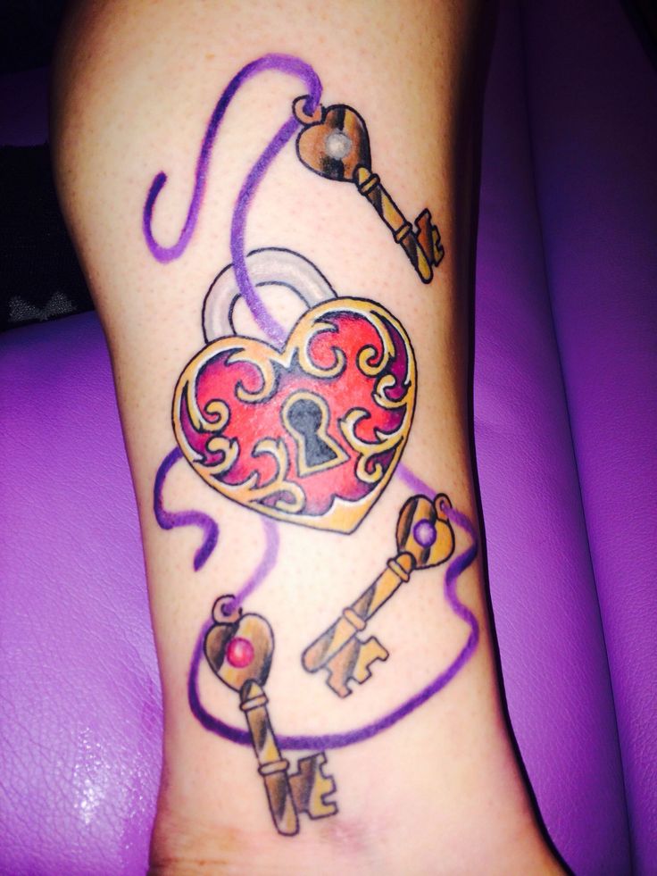 My new ink! 3 keys to my heart. Heart locket and keys birthstones in