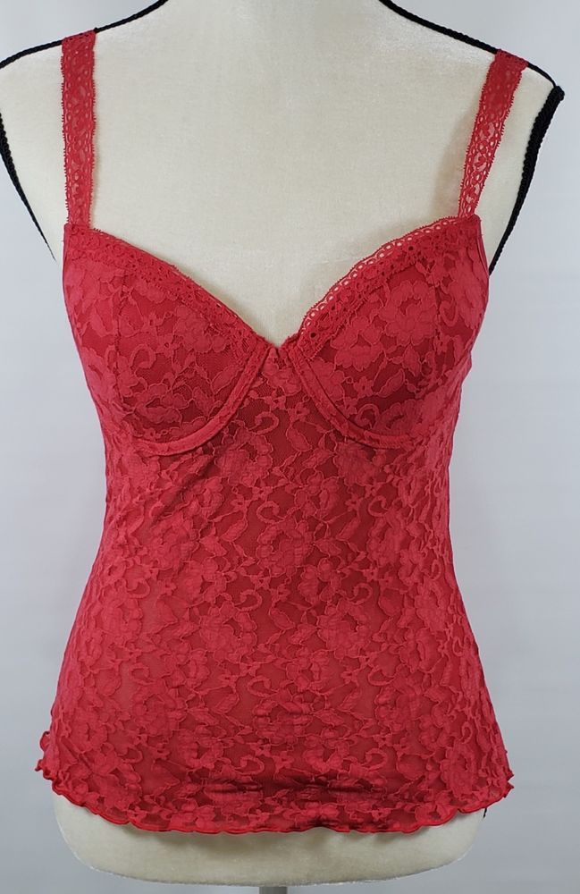 Ambrielle Lace Cami Bra Size L B Cup Red With Underwire Light Padding #