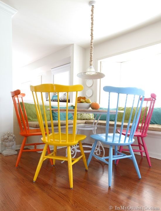 Furniture Makeover: Spray Painting Wood Chairs  Painted wood chairs, Spray  paint wood, Painted wooden chairs