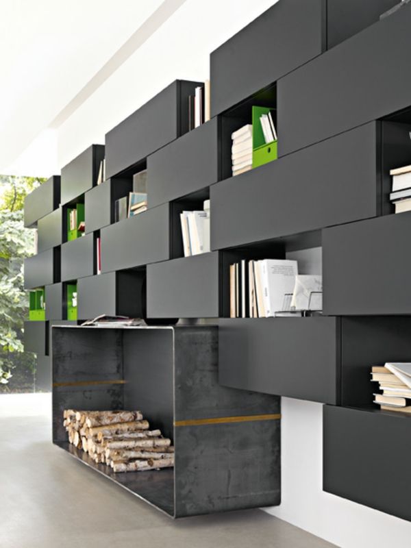 Grand meuble étagère noir design pas cher pour salon