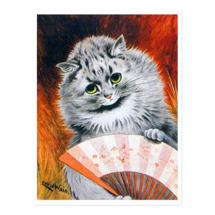 Vintage Louis Wain Cat with Fan Postcard in
