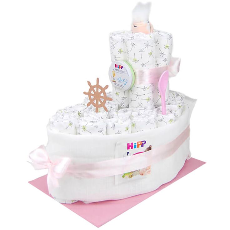 rosa Babylöffeln und Babytee als Geschenk zur Geburt/Babyparty Windeltorte für Mädchen mit Babyprodukten rosa Babylöffeln und Babytee als Geschenk zur Geburt/Babyparty Windeltorte für Mädchen mit Babyprodukten