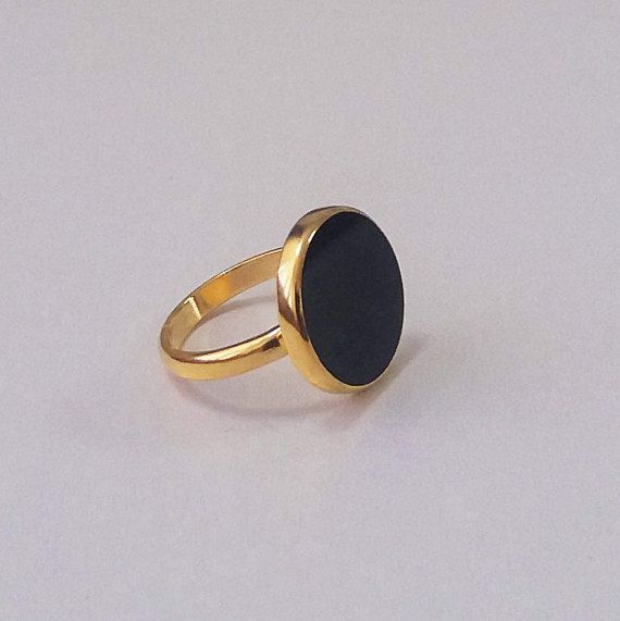 Gemstone Modern Design Plated Stone Black Round Women Gold Flat Ring Onyx Disc For Kgold Fl Black Stone Ring Black Rings Bangles Jewelry Designs