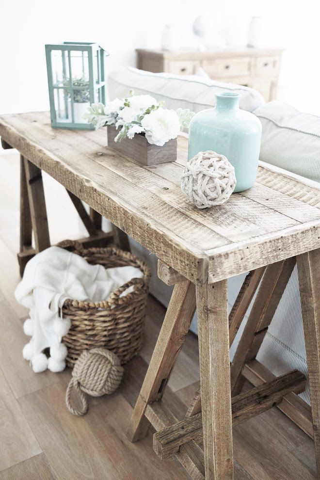 Coastal Dining Room Decorating Ideas Part - 34: 13 Beach Cottage Rooms - Love This Sawhorse Styled Side Table Made With Reclaimed Wood.
