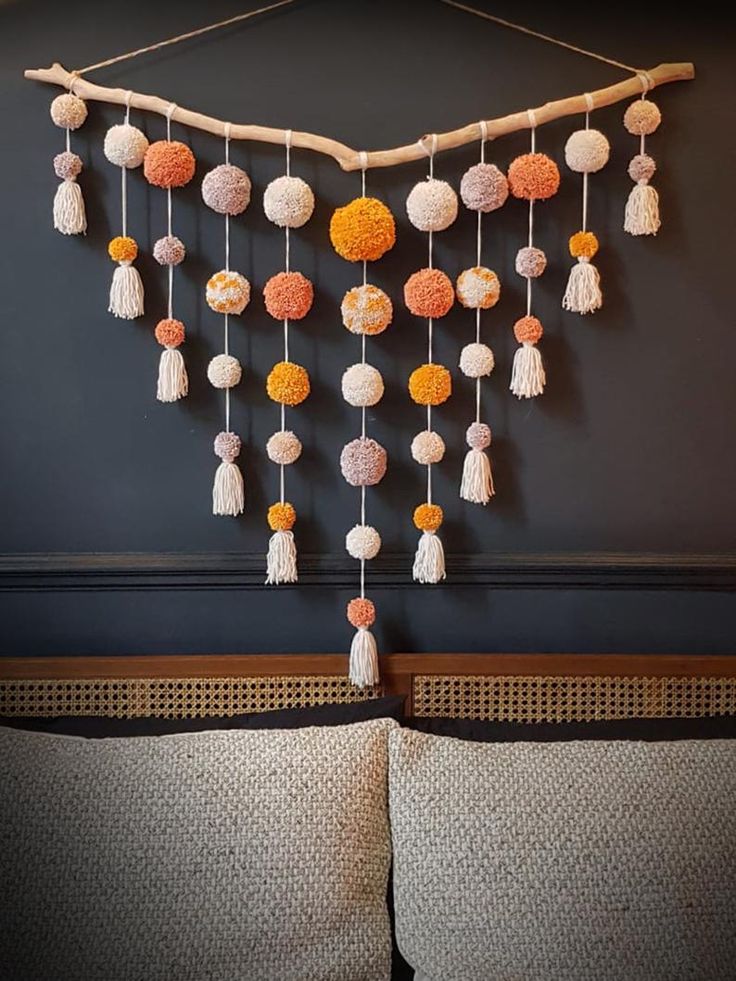 Extra Large Neutral Pom Wall Hanging Free Uk Tassel Hang Crafts Pom Crafts Wall Hanging, Pom Chandelier Wall Hanging Lights