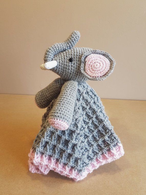 Ella The Elephant Baby Lovey Security Blanket Crochet Pattern ~ Up or Down Trunk ~ Two Style Blankie ~ Baby Shower Birthday Gift Unisex