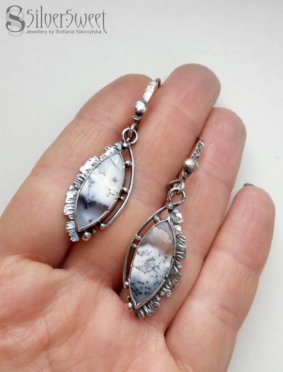 Dendritic Opal Silver Wrapped Earrings