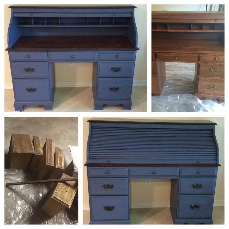 Refurbished Rolltop Desk Painted With Behr English Channel And Rustoleum S Kona Dark Stain Antiqued Valspar Recycled House Rustic Roll Top Refurbished Rolltop Desk Painted, How To Stain A Roll Top Desk