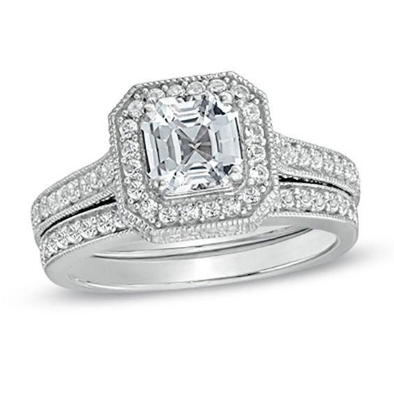 6 0mm Cher Cut Lab Created White Shire Bridal Set In Sterling 6 0mm Cher Cut Lab Created White Shire Bridal Set In Sterling Silver Size 7 Sets And