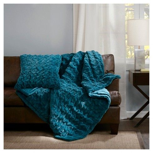 Ruched Faux Fur Throw Solid Throw Blanket Square Pillow Cover Faux Fur Throw Blanket