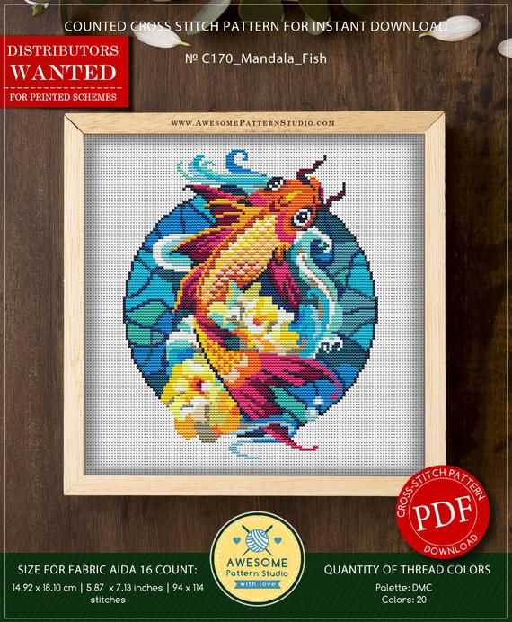 Stitch Patterns |Design Pattern Cross Stitch Patterns Mandala Fish #P52 Cross Stitch Embroidery Pattern Instant Download Cross Pattern