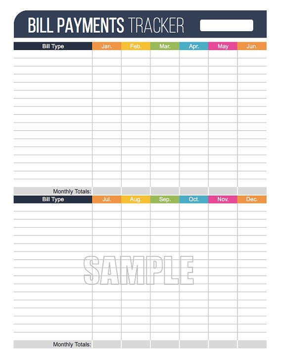 bill payments tracker printable fillable personal bills organizer template