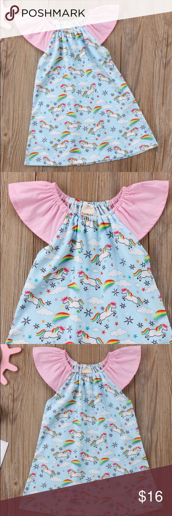 Rainbow unicorn ruffle princess boutique summer Ruffle short sleeved stretchy a-...