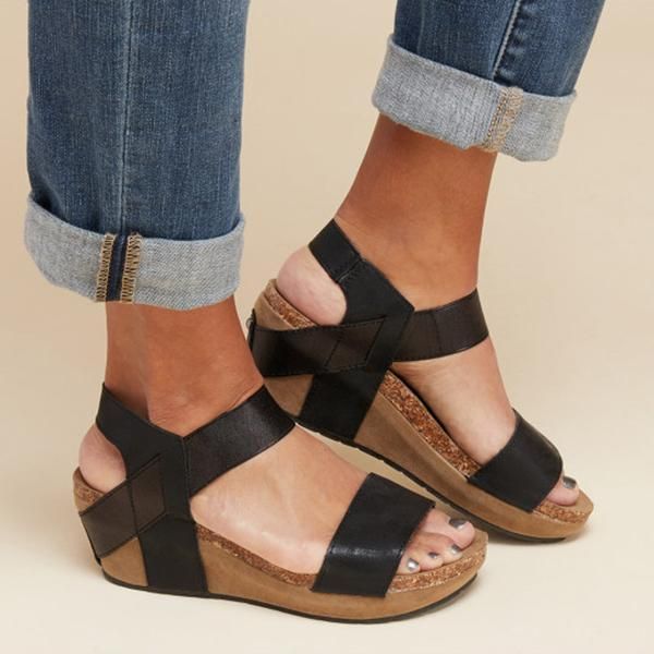 Womens Slingback Flat Sandals Ladies Summer Peep Toe Comfy Platform Shoes Size