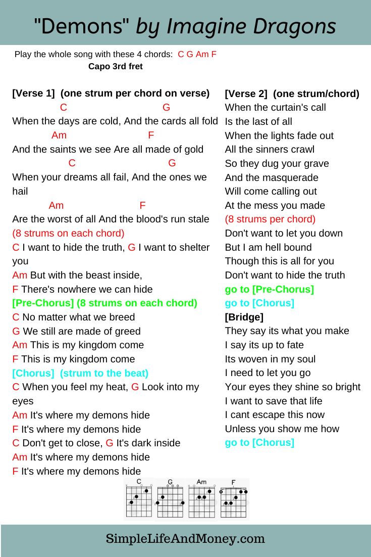 Demons by Imagine Dragons Ukulele chords songs, Guitar chords and