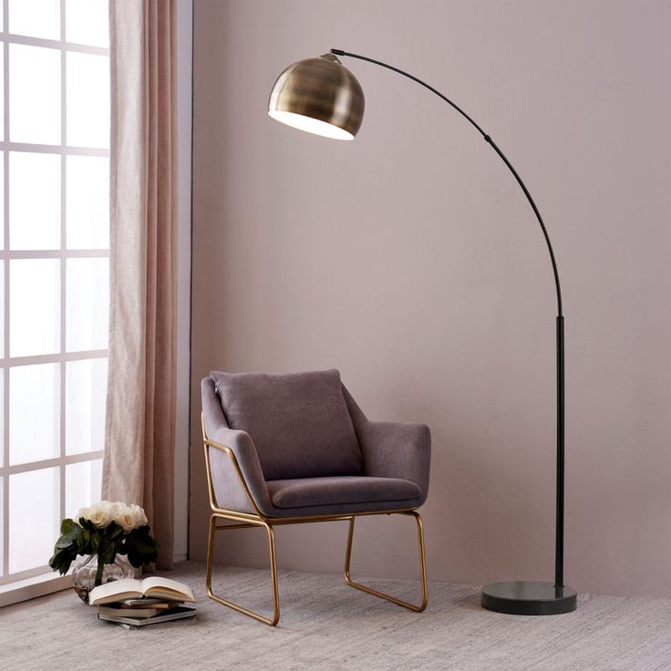 Versanora Arquer Antique Brass And Black Marble Arc Floor Lamp Vn L00010ab In 2022 Curved Lamps Metal Curved Floor Lamp Arc Lamps, Arquer Arc Floor Lamp