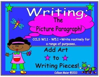 The Picture Paragraph template takes some of the stress out of writing for elementary students because it doesnt cause blank loose leaf paper writing anxiety ~ it seems more like an art project to students!The Picture Paragraph template allows students to add creativity to their paragraph writing.