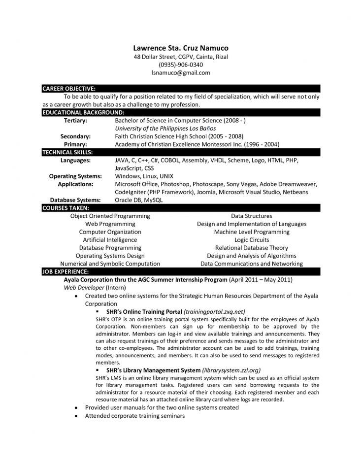 22 best resume images on Pinterest Resume examples, Sample resume