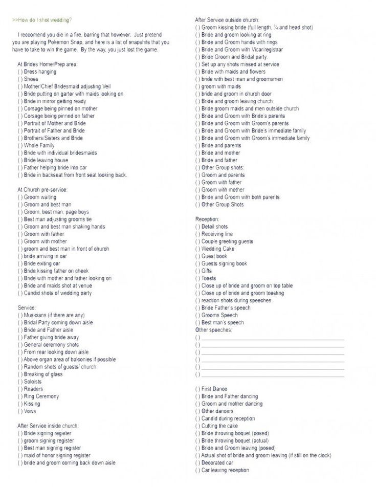 wedding photography checklist pdf
