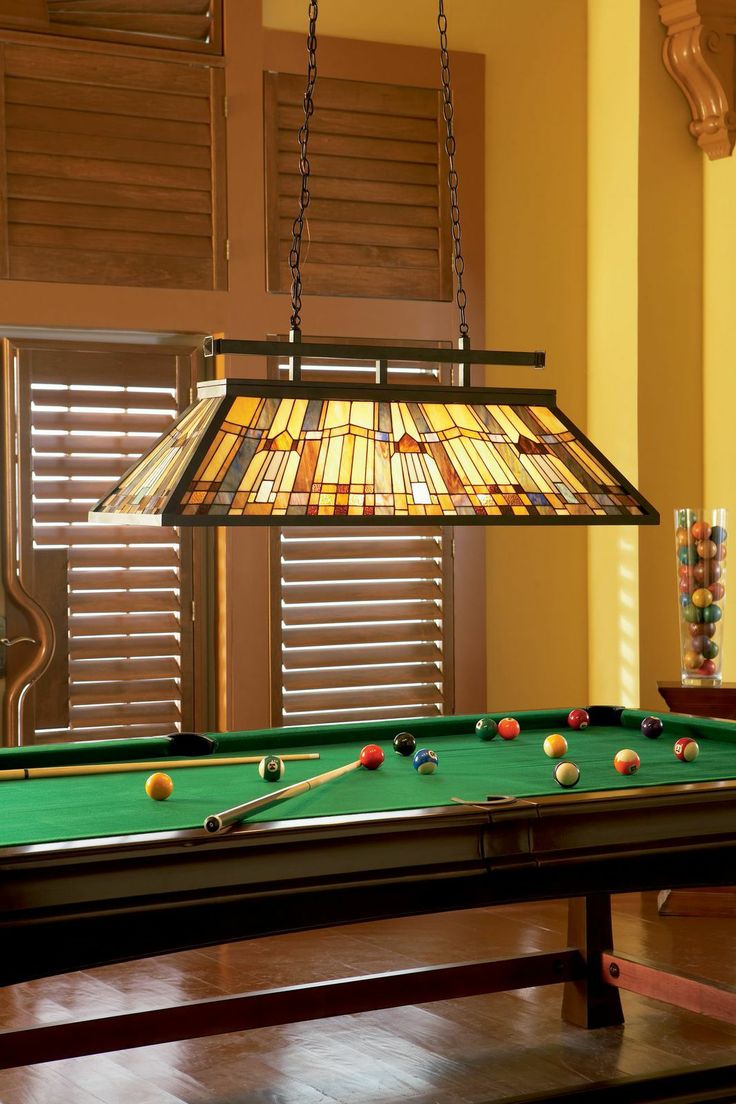 Complete Your Billiards Room With A Traditional Stained Glass Hanging Lamp Pool Table Lighting Pool Table Lighting, Stained Glass Pool Table Light Kit