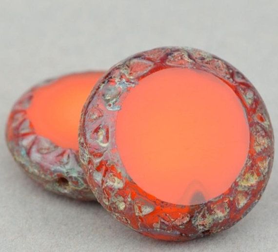 10 16mm Czech Glass Pink Blend Picasso Table cut Coin Beads
