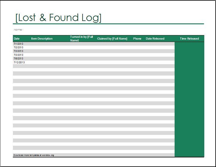 Lost and Found Log template DOWNLOAD at http\/\/worddoxorg\/lost - how to create call log template Lost and Found Log template DOWNLOAD at http\/\/worddoxorg\/lost - how to create call log template