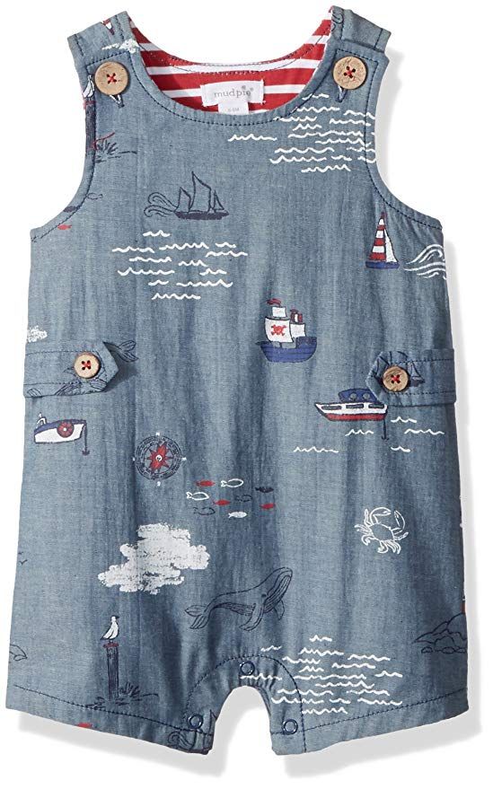 Mud Pie Baby Boys Nautical Sleevless Chambray One Piece Shortall Playwear