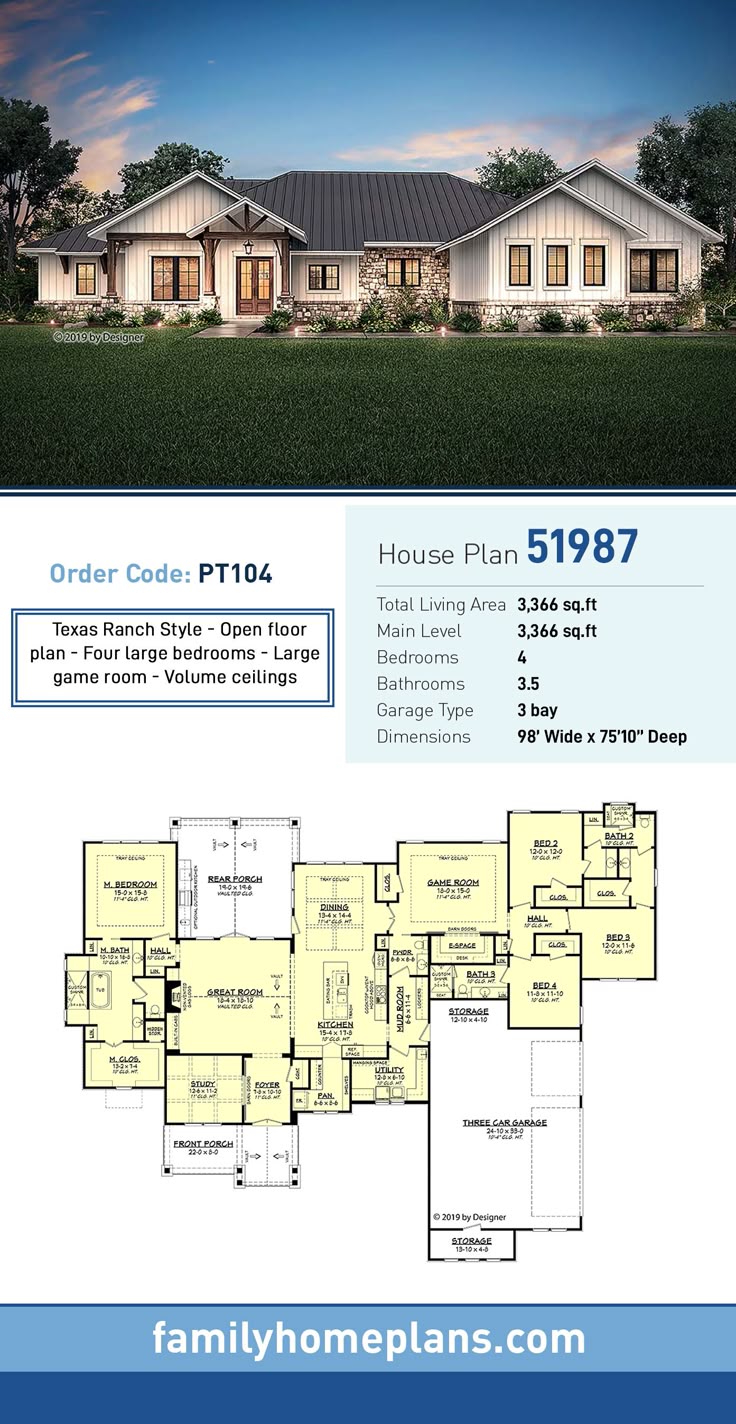 Texas Ranch Style House Plan 51987 at Family Home Plans