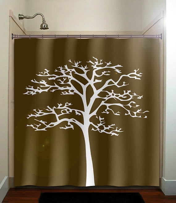 White tree brown shower curtain bathroom decor fabric kids bath ... White tree brown shower curtain bathroom decor fabric kids bath ...