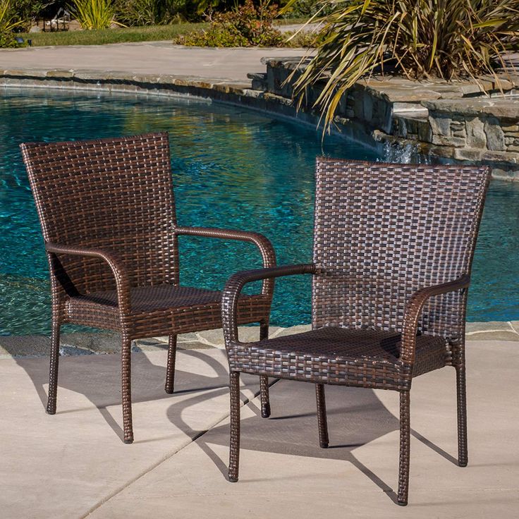 Christopher Knight Home 278771 Set Of 2 Stackable Outdoor Brown Wicker Dining Chairs Patio Furniture Outdoor Wicker Patio Furniture, Christopher Knight Wicker Outdoor Furniture