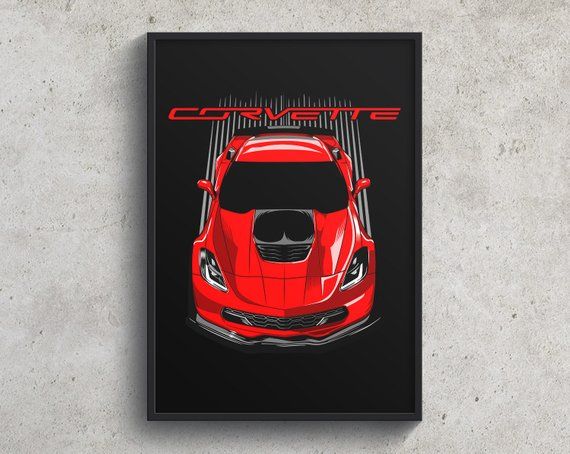 Corvette Gifts Chevrolet Corvette C7 ZR1 Poster White Corvette Poster Car Print Cars Wall Decor