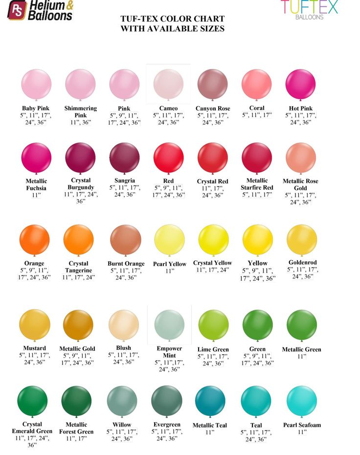 TUFTEX Color Chart Wholesale balloons, Custom balloons, Balloons