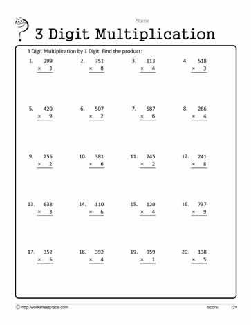 3 digit by 1 digit multiplication multiplication