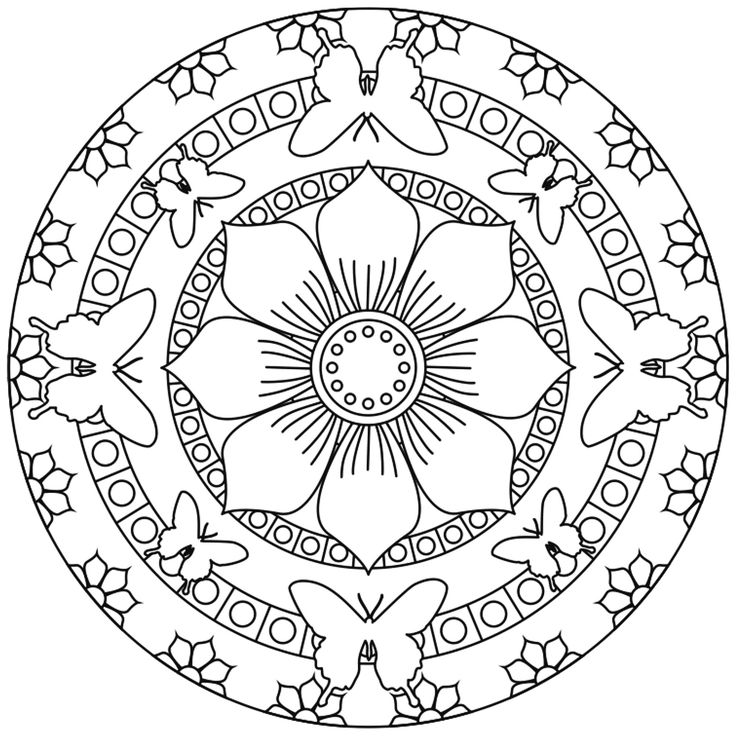 Mandala Papillons Et Fleurs