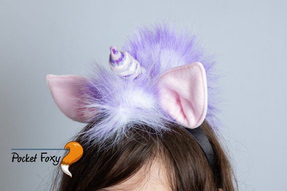 Realistic Lilac Fox Ears With Black Luxury Faux Fur Tips Fab Fancy Dress Ears