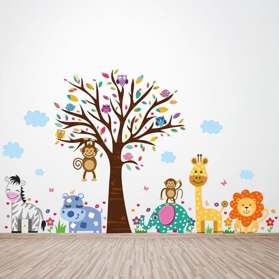 Animal Tree House Wall decals Removable sticker home art kids nursery baby decor Animal Tree House Wall decals Removable sticker home art kids nursery baby decor