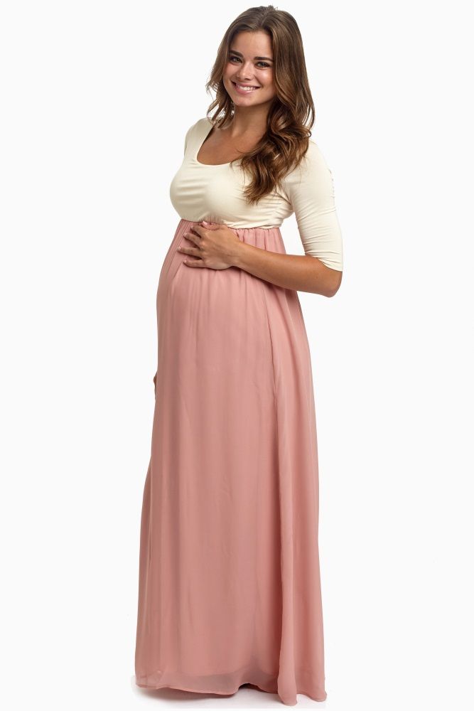 Blush-Pink-Chiffon-Colorblock-Maternity-Maxi-Dress | Saia longa para ...