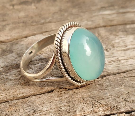 Aqua Chalcedony Ring Stone Silver Ring, Aqua Blue Chalcedony Silver Ring Chalcedony Ring Sterling Silver Ring 92.5/% Sterling Silver Ring
