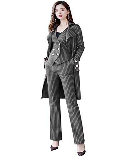 Damen 3-Piece Lange Anzüge Hosen und Jacke Weste Office Lady Business Blazer