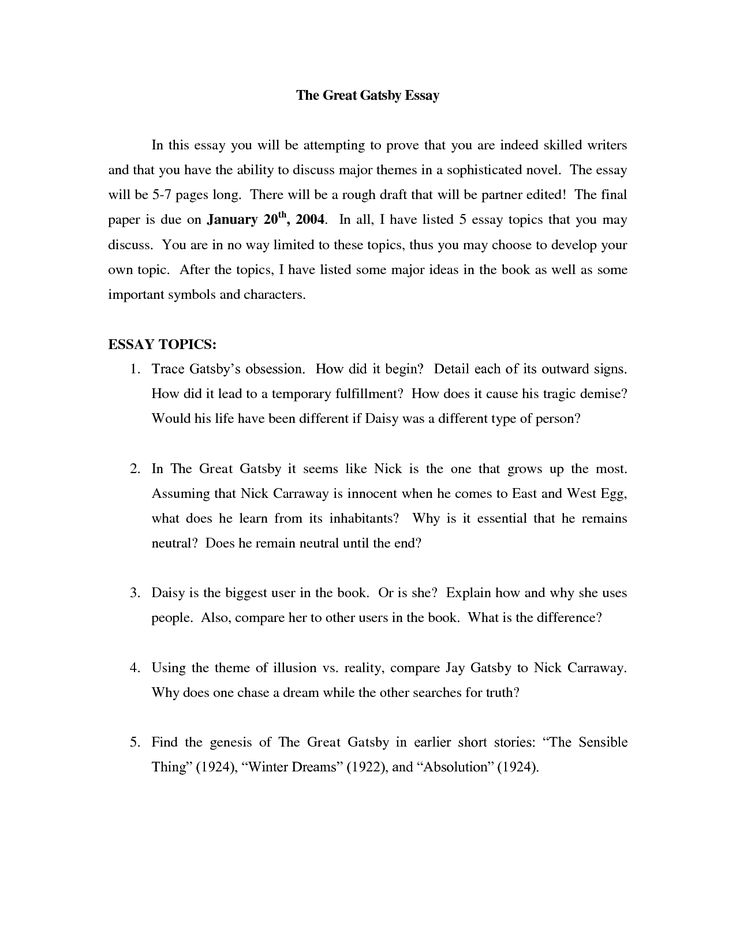 Help with great gatsby essay