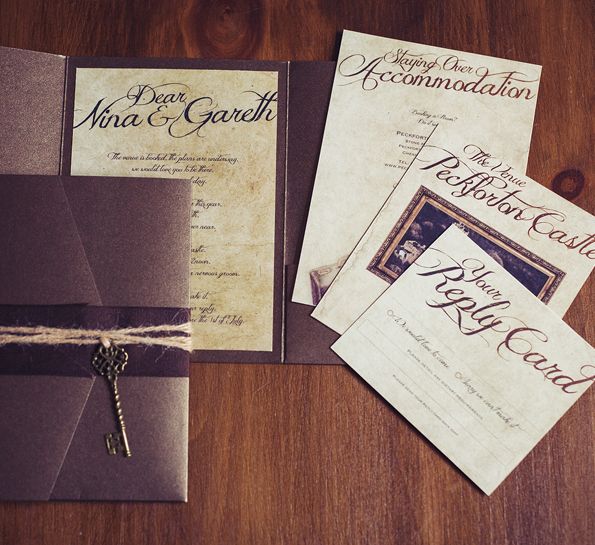 Alternative Pocket Wallet Wedding Invitation With A Dramatic Script And Old Key Charm Perfect For Alternative Pocket Wallet Wedding Invitation With A Dramatic Script And Old Key Charm Perfect For