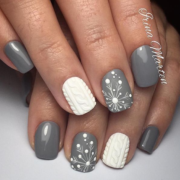 Grey and white nail art designs | Маникюр | Видео уроки | Art Simple Nail Manicures, Glitter, Winter Nail Art, Christmas Nail Art Designs, Winter Nail Designs, Christmas Nail Designs, Christmas Nail Art, Fun Nails, Creative Nails