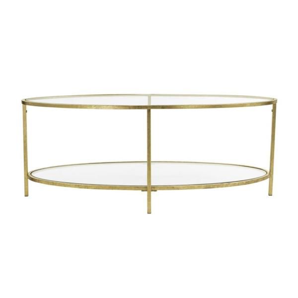 Home Decorators Collection Bella 46 In Gold Leaf Clear Large Oval Glass Coffee Table With Shelf V183102a Np Living Room Oval Glass Coffee Table, Bella Mirrored Coffee Table In Antique Silver