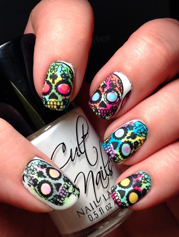 Best 25+ Skull Nail Art Ideas On Pinterest Skull Nails, Skull Creepy Cool Nail Art Inspiration - Watercolor Sugar Skulls by Punky's Polish ♥ Amazing! - Best 25+ Skull Nail Art Ideas On Pinterest Skull Nails, Skull