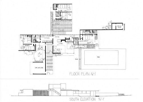 Richard Neutra plan Kaufmann, 1947 California Maison moderne, Maison et Moderne