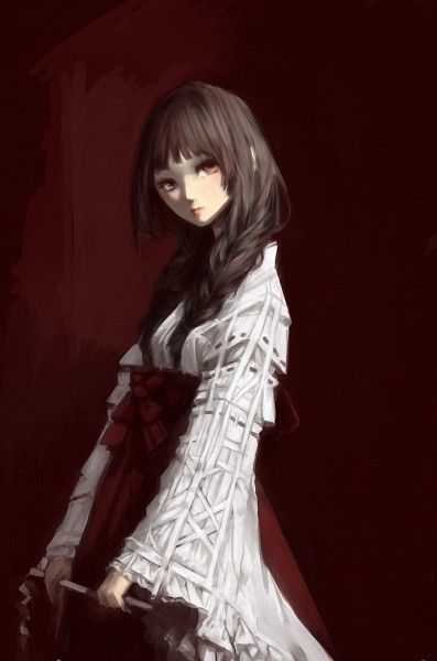 Tags: Anime, Ryuryu Mikan, Brown Background, Twin Braids